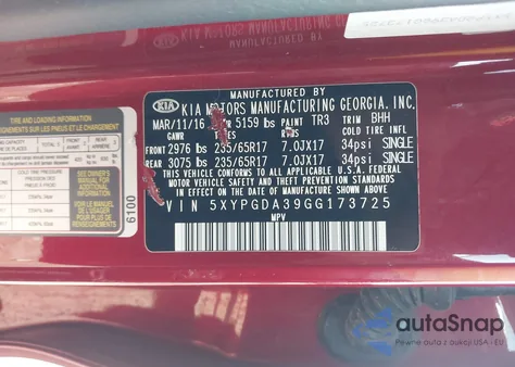 2016 Kia Sorento 2.4L Lx from USA, damaged, VIN 5XYPGDA39GG173725